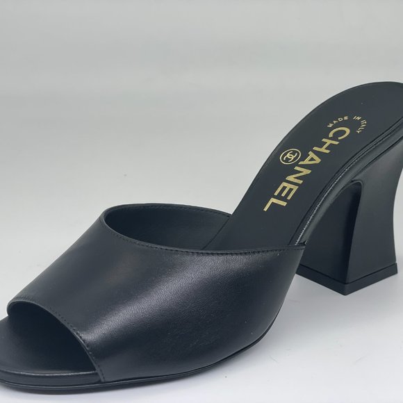CHANEL 21B Leather Open Toe CC Curved Heels Mules Sandals Slides Shoes - Picture 4 of 16